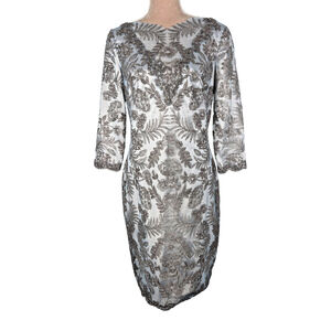 Tadashi Shoji Tulle Sheath Dress Embroidered Blue Silver Sz 10 Elegant Luxury